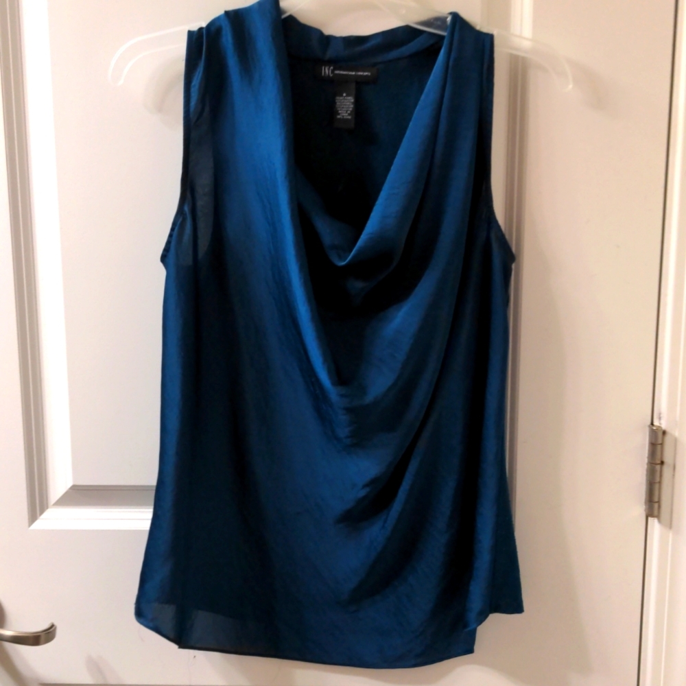I.N.C. International Concepts Blue Cowl Neck Sleeveless Office Tunic Women's 6